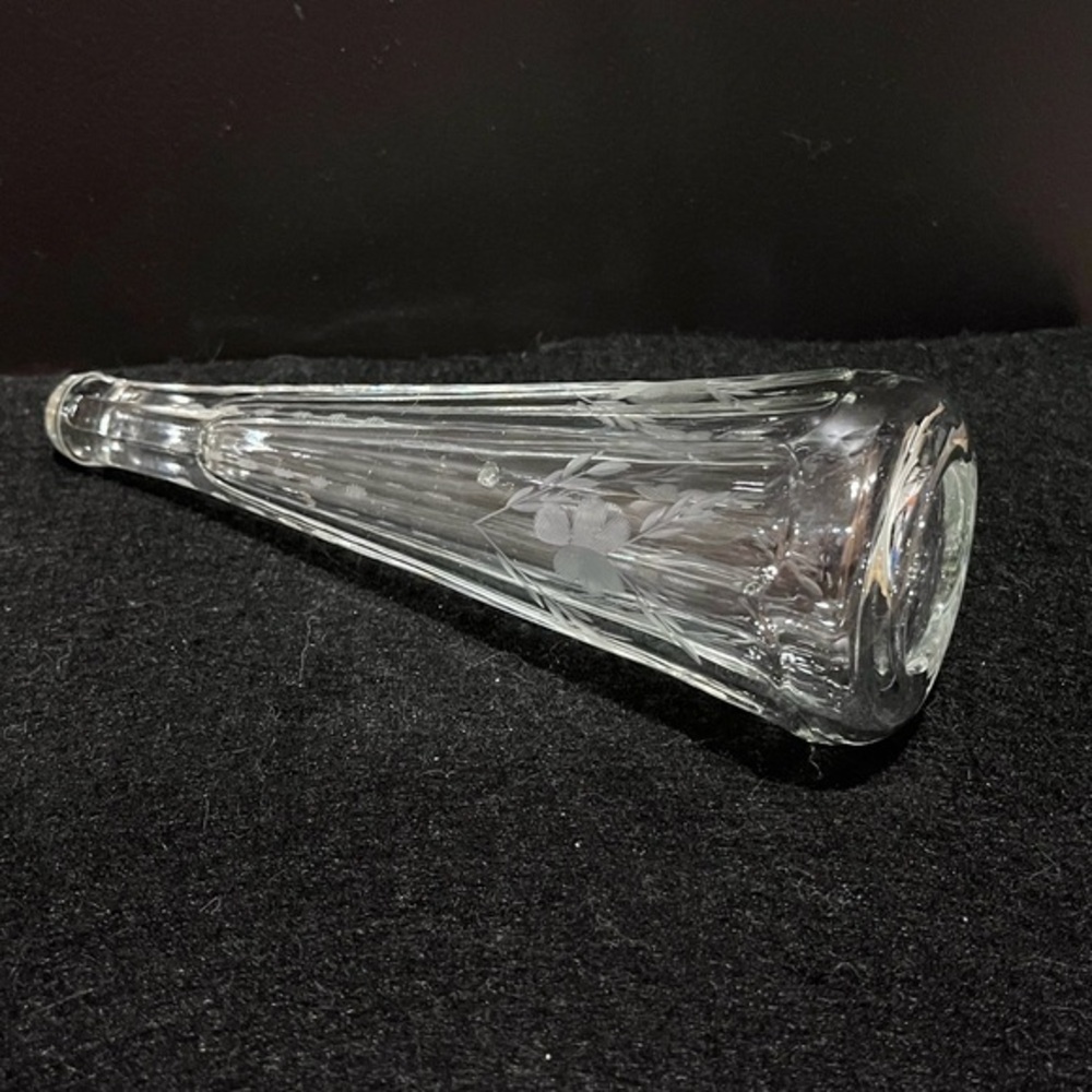 Vintage Automobile Limousine Etched Glass Bud Vase